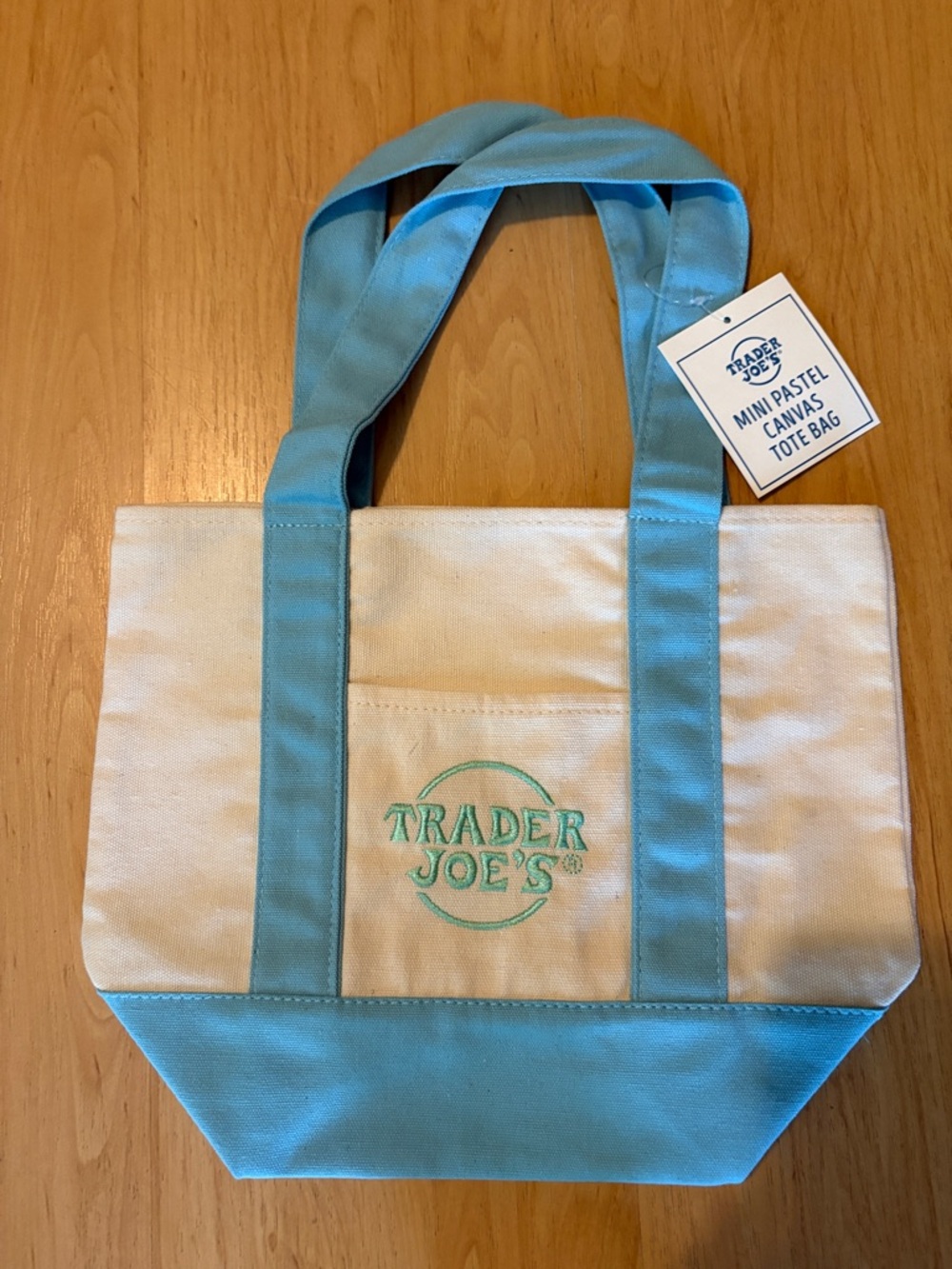 TJ Cream & Light Blue Mini Canvas Tote Bag